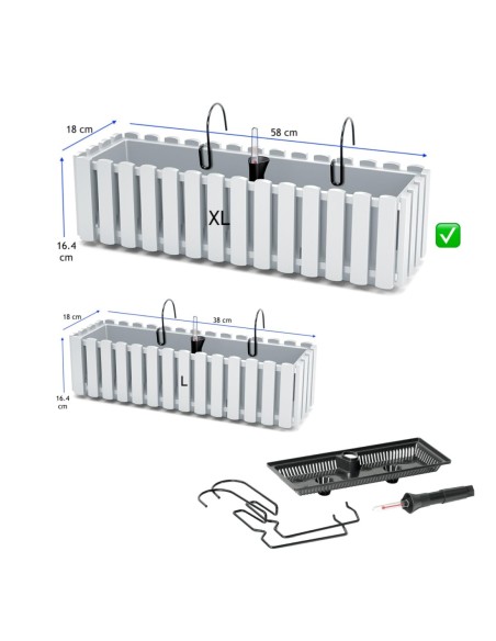 Cassetta da balcone XL 58 × 18 × 16 cm con sistema di irrigazione, 5,7 L – Bianco | Töpferkönig
