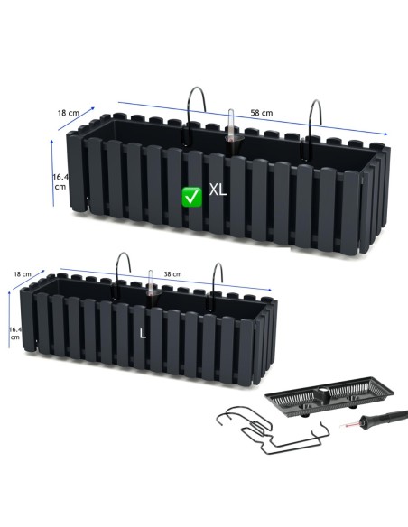 Jardinera de balcón XL 58 × 18 × 16 cm con sistema de riego, 5,7 L – Antracita | Töpferkönig