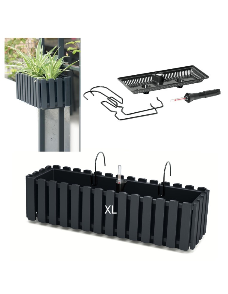 Balkonbak XL 58 × 18 × 16 cm met bewateringssysteem, 5,7 L – Antraciet | Töpferkönig