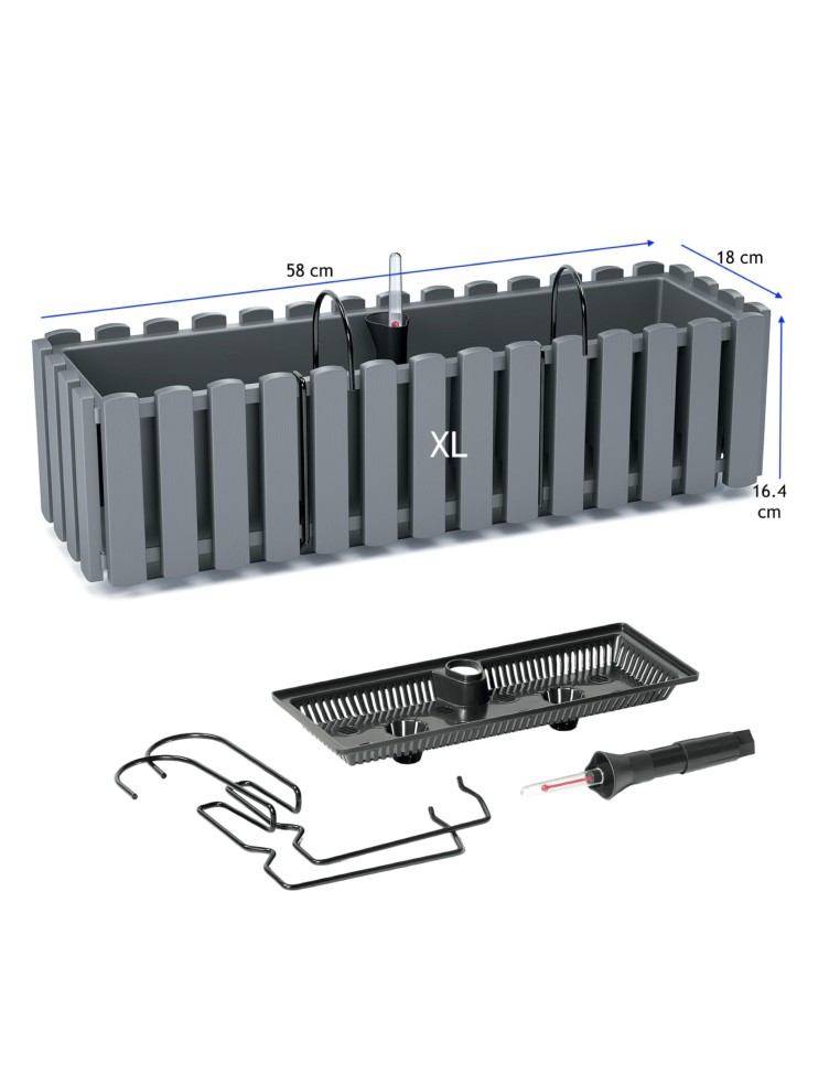 Blumenkasten XL 58 × 18 × 16 cm mit Bewässerungssystem, 5,7 L – Grau | Töpferkönig