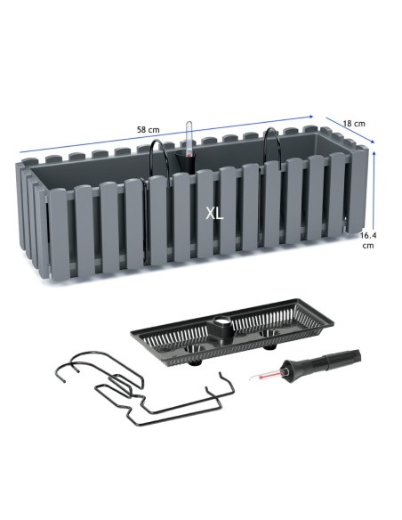 Balkonbak XL 58 × 18 × 16 cm met bewateringssysteem, 5,7 L – Grijs | Töpferkönig