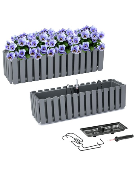 Jardinera de balcón XL 58 × 18 × 16 cm con sistema de riego, 5,7 L – Gris | Töpferkönig