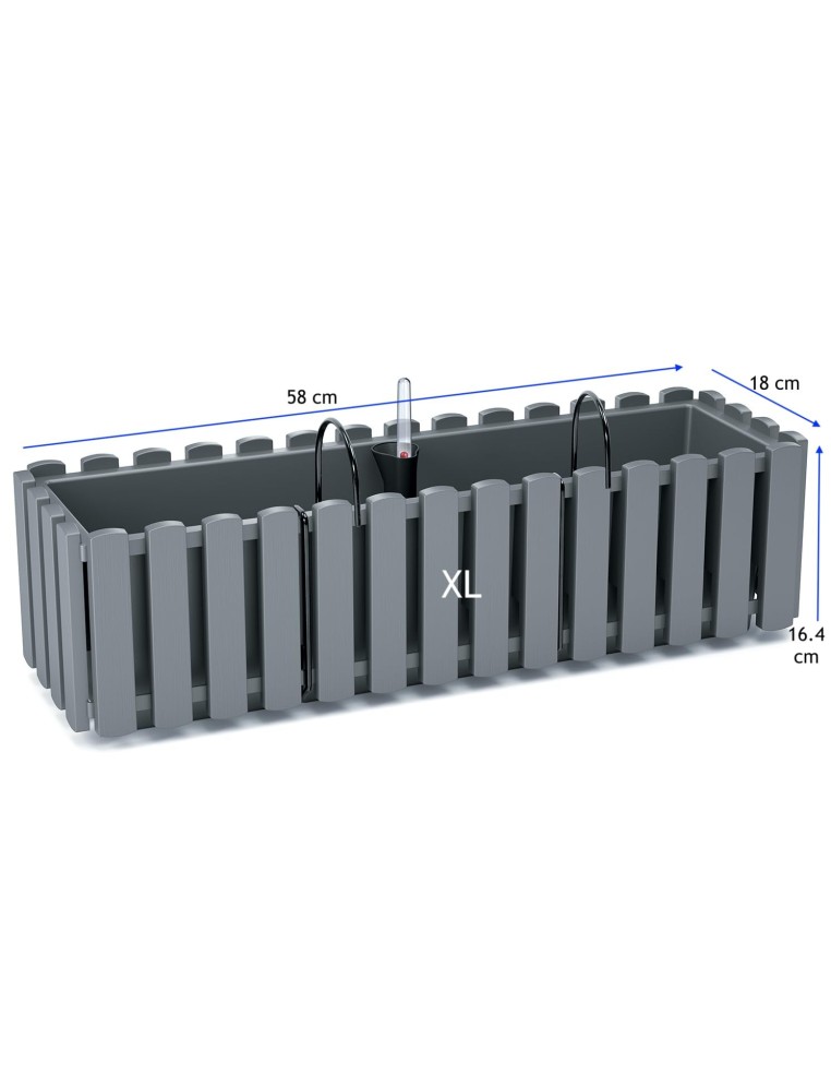 Jardinière de balcon XL 58 × 18 × 16 cm avec système d'arrosage, 5,7 L – Gris | Töpferkönig