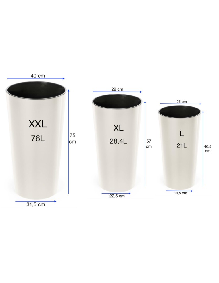 Set di 3 fioriere rotonde alte Ø25 × 47 + Ø29 × 57 + Ø40 × 75 cm lucide – Crema | Töpferkönig
