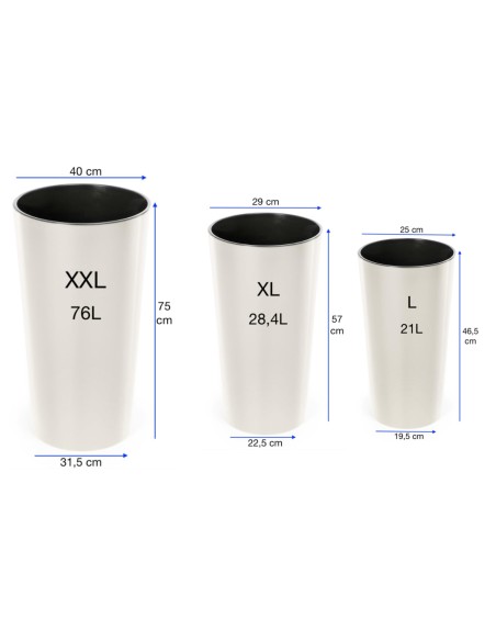 Set di 3 fioriere rotonde alte Ø25 × 47 + Ø29 × 57 + Ø40 × 75 cm lucide – Crema | Töpferkönig