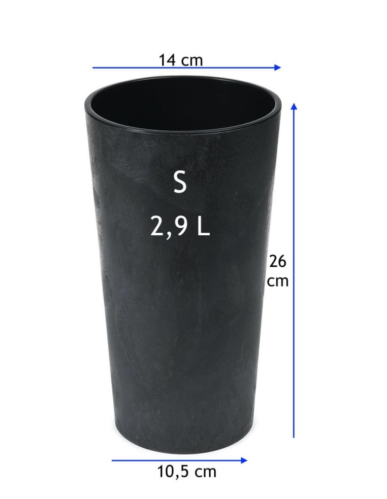 Macetero redondo S alto Ø14 × 26 cm efecto hormigón, 2,9 L – Negro hormigón | Töpferkönig