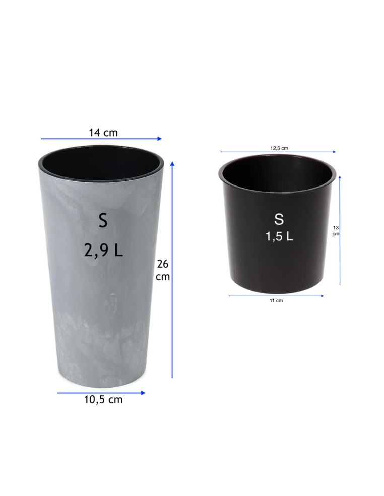 Fioriera rotonda S alta Ø14 × 26 cm effetto cemento, 2,9 L – Grigio cemento | Töpferkönig