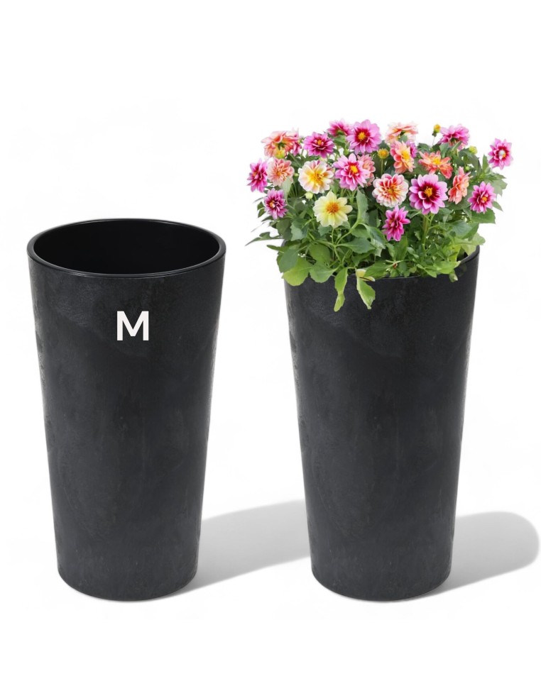 Macetero redondo M alto Ø20 × 37 cm efecto hormigón, 8,3 L – Negro hormigón | Töpferkönig
