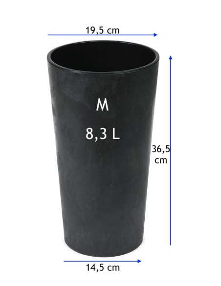 Blumenkübel rund M hoch Ø20 × 37 cm Beton-Optik, 8,3 L – Beton Schwarz | Töpferkönig