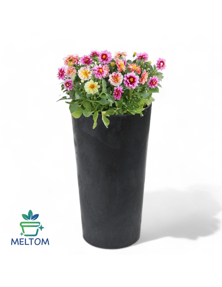 Macetero redondo M alto Ø20 × 37 cm efecto hormigón, 8,3 L – Negro hormigón | Töpferkönig