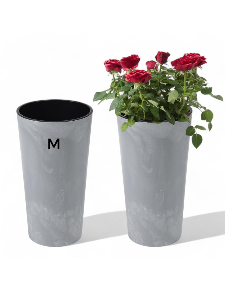 Blumenkübel rund M hoch Ø20 × 37 cm Beton-Optik, 8,3 L – Beton Grau | Töpferkönig
