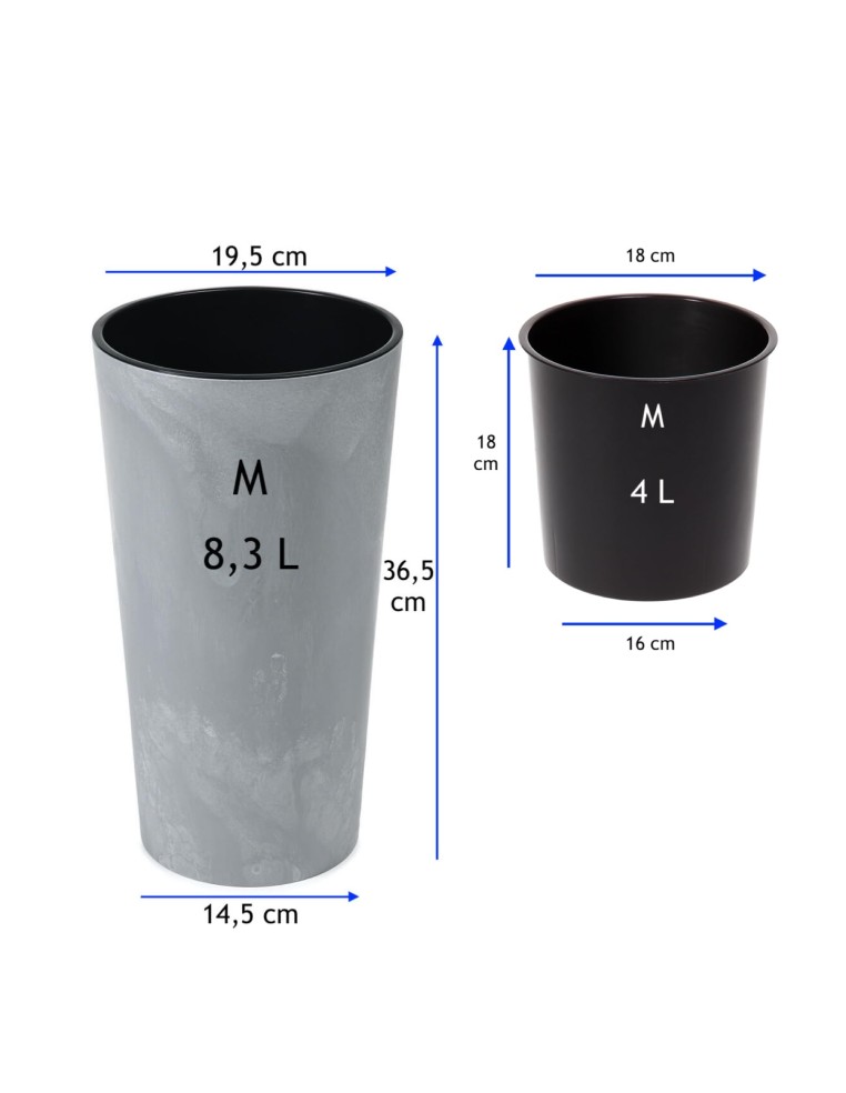 Pot haut rond M Ø20 × 37 cm aspect béton, 8,3 L – Béton gris | Töpferkönig
