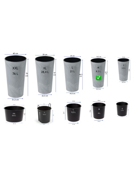 Blumenkübel rund M hoch Ø20 × 37 cm Beton-Optik, 8,3 L – Beton Grau | Töpferkönig