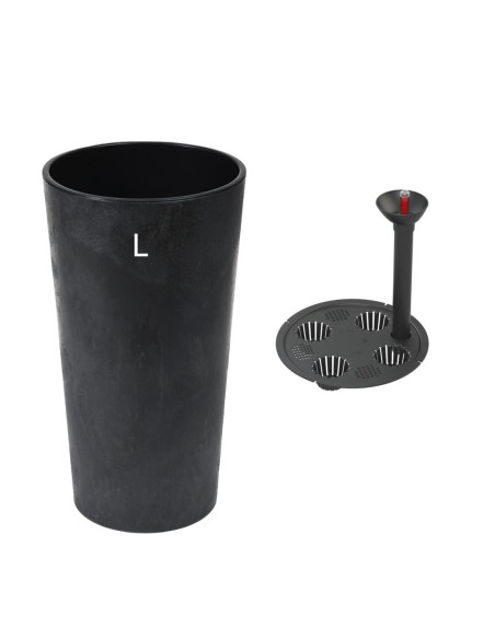 Pot haut rond L Ø25 × 47 cm aspect béton avec système d'arrosage, 21 L – Béton noir | Töpferkönig