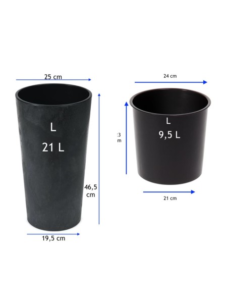 Blumenkübel rund L hoch Ø25 × 47 cm Beton-Optik mit Bewässerungssystem, 21 L – Beton Schwarz | Töpferkönig