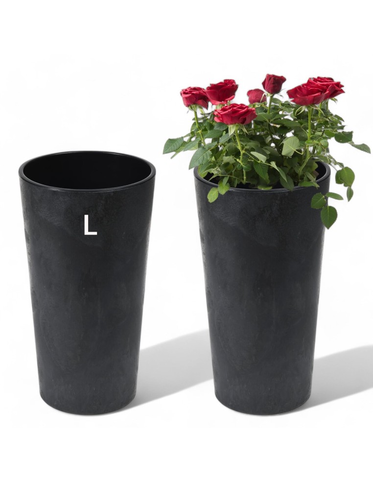 Pot haut rond L Ø25 × 47 cm aspect béton, 21 L – Béton noir | Töpferkönig
