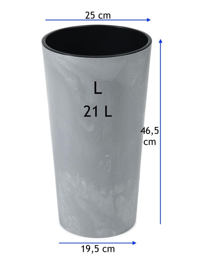Pot haut rond L Ø25 × 47 cm aspect béton, 21 L – Béton gris | Töpferkönig