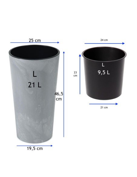 Fioriera rotonda L alta Ø25 × 47 cm effetto cemento, 21 L – Grigio cemento | Töpferkönig