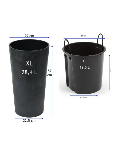 Fioriera rotonda XL alta Ø29 × 57 cm effetto cemento con sistema di irrigazione, 28,4 L – Nero cemento | Töpferkönig