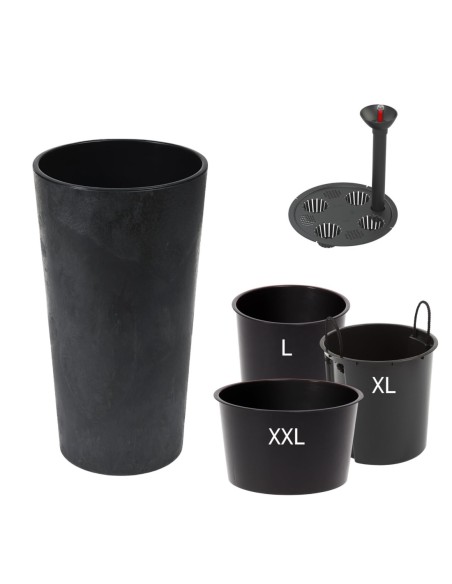 Pot haut rond XL Ø29 × 57 cm aspect béton avec système d'arrosage, 28,4 L – Béton noir | Töpferkönig