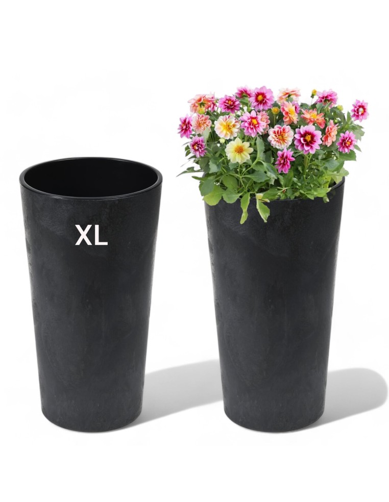 Macetero redondo XL alto Ø29 × 57 cm efecto hormigón, 28,4 L – Negro hormigón | Töpferkönig