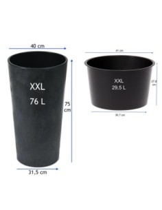 Fioriera rotonda XXL alta Ø40 × 75 cm effetto cemento con sistema di irrigazione, 76 L – Nero cemento | Töpferkönig 2