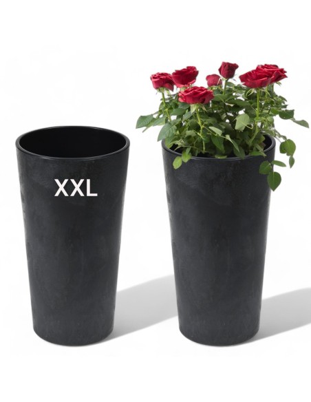 Pot haut rond XXL Ø40 × 75 cm aspect béton avec système d'arrosage, 76 L – Béton noir | Töpferkönig