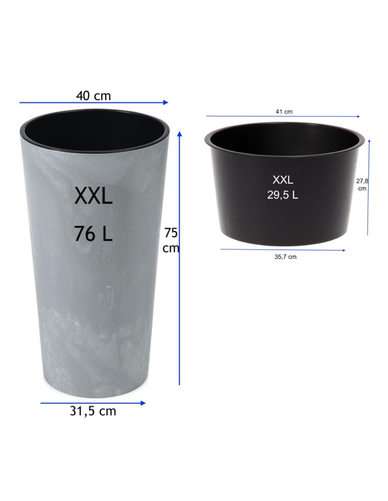 Plantenbak rond XXL hoog Ø40 × 75 cm betonlook met bewateringssysteem, 76 L – Betongrijs | Töpferkönig