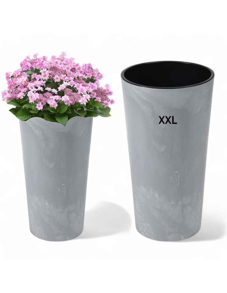 Fioriera rotonda XXL alta Ø40 × 75 cm effetto cemento con sistema di irrigazione, 76 L – Grigio cemento | Töpferkönig