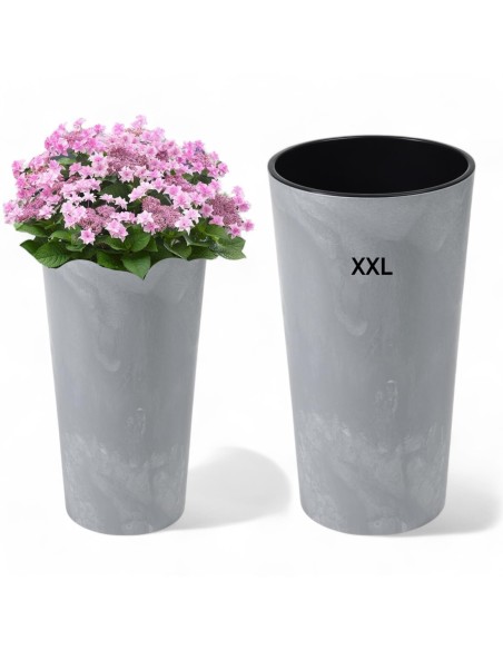 Blumenkübel rund XXL hoch Ø40 × 75 cm Beton-Optik mit Bewässerungssystem, 76 L – Beton Grau | Töpferkönig