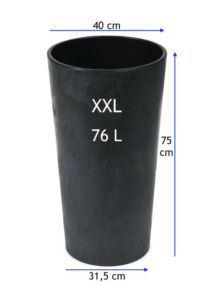 Pot haut rond XXL Ø40 × 75 cm aspect béton, 76 L – Béton noir | Töpferkönig
