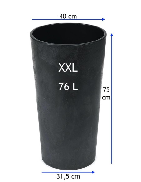Blumenkübel rund XXL hoch Ø40 × 75 cm Beton-Optik, 76 L – Beton Schwarz | Töpferkönig