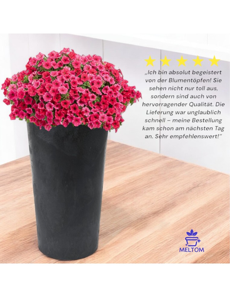 Fioriera rotonda XXL alta Ø40 × 75 cm effetto cemento, 76 L – Nero cemento | Töpferkönig
