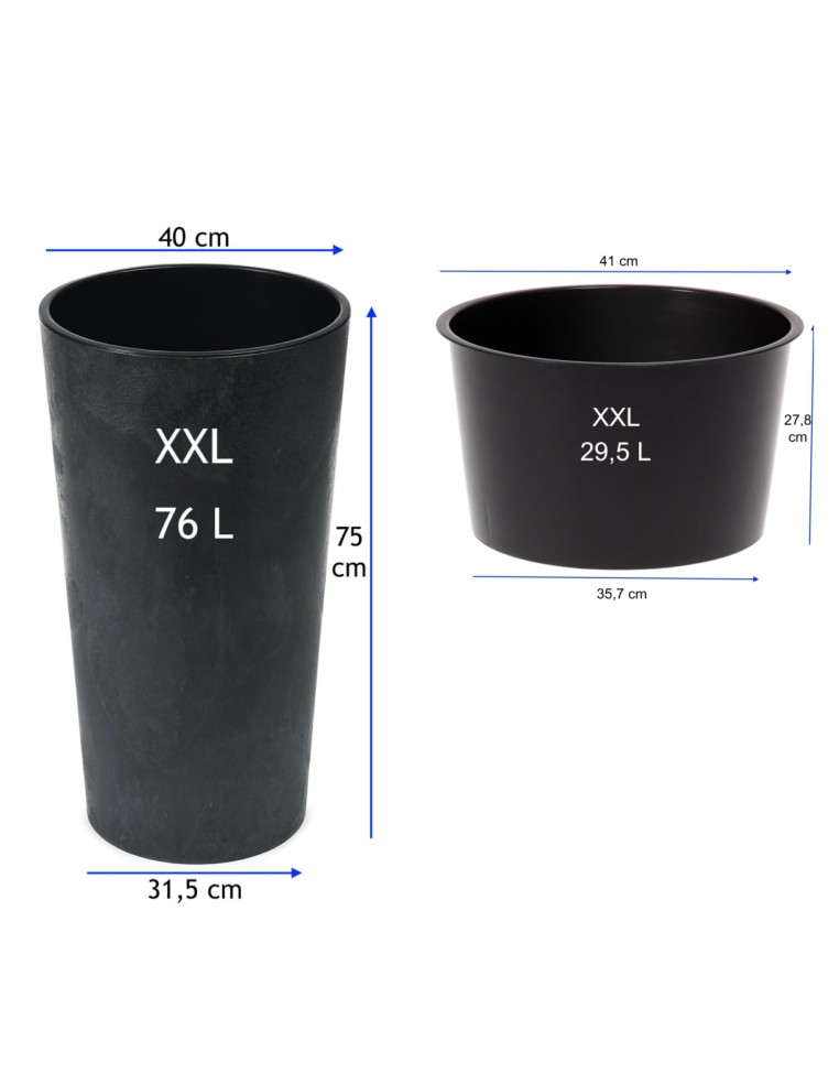 Pot haut rond XXL Ø40 × 75 cm aspect béton, 76 L – Béton noir | Töpferkönig