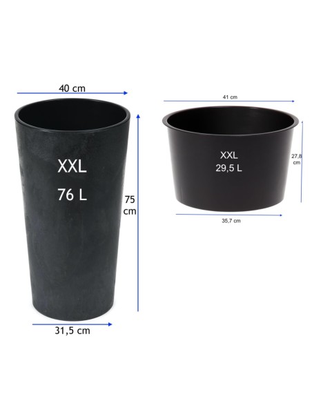Pot haut rond XXL Ø40 × 75 cm aspect béton, 76 L – Béton noir | Töpferkönig