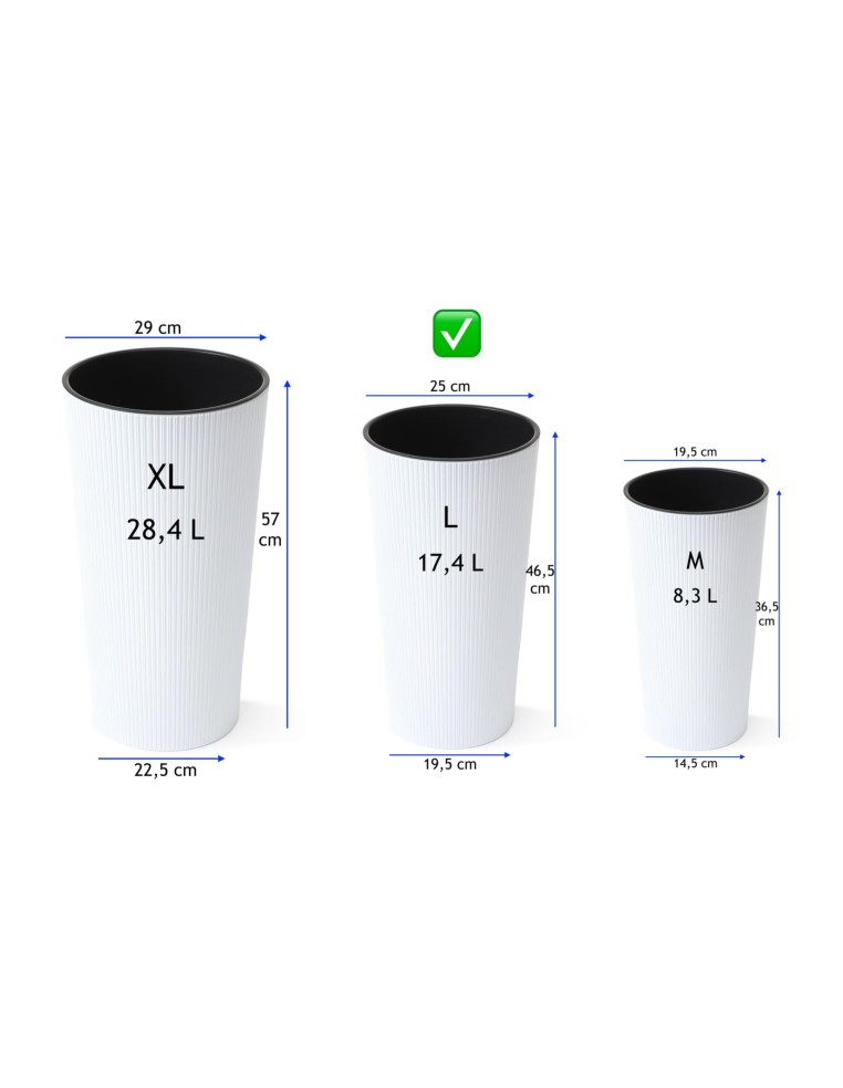 Pot haut rond L Ø25 × 47 cm mat, 21 L – Blanc | Töpferkönig