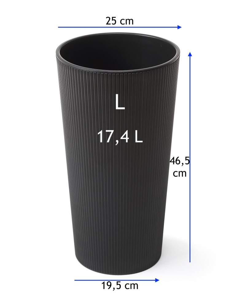 Blumenkübel rund L hoch Ø25 × 47 cm Matt, 21 L – Schwarz | Töpferkönig