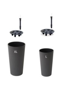 Set di 2 fioriere rotonde alte Ø25 × 47 + Ø29 × 57 cm opache con sistema di irrigazione – Antracite | Töpferkönig