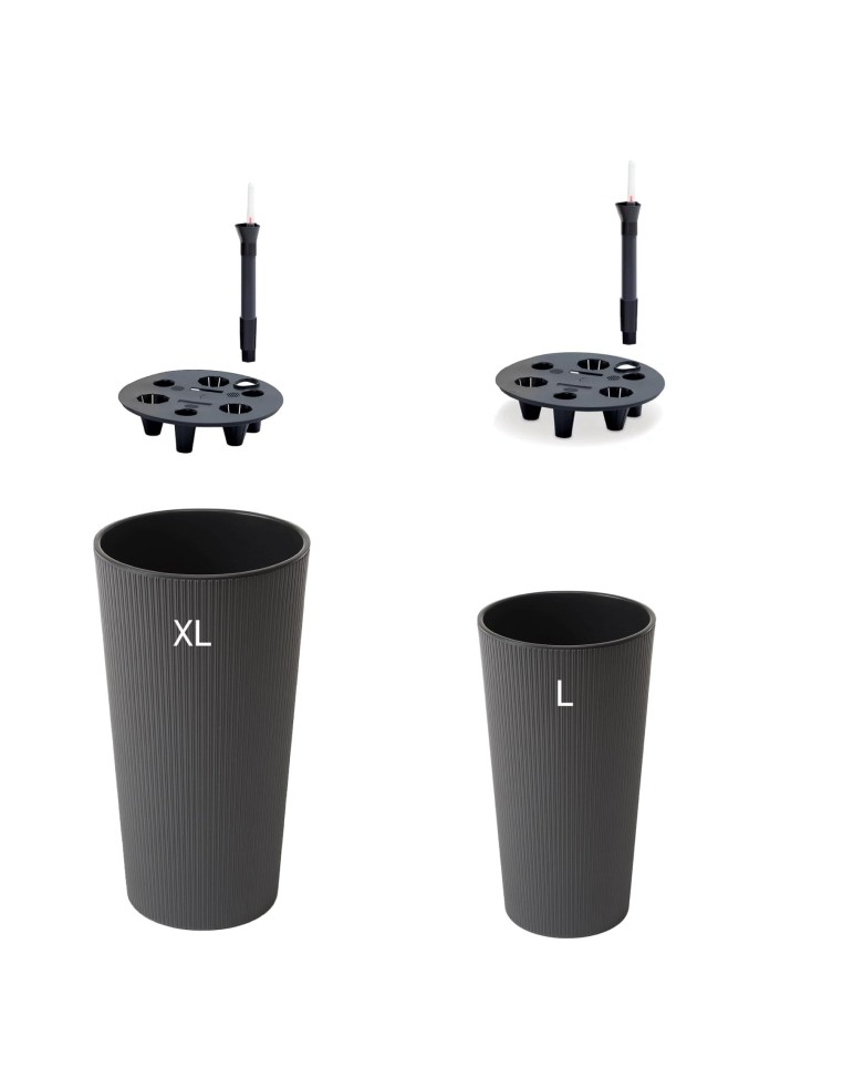 Lot de 2 pots hauts ronds Ø25 × 47 + Ø29 × 57 cm mats avec système d'arrosage – Anthracite | Töpferkönig