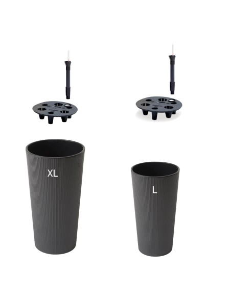 Lot de 2 pots hauts ronds Ø25 × 47 + Ø29 × 57 cm mats avec système d'arrosage – Anthracite | Töpferkönig