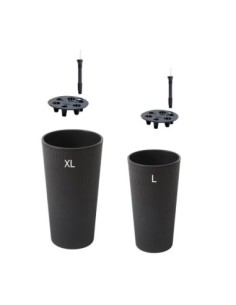 Blumenkübel-Set rund 2-teilig hoch Ø25 × 47 + Ø29 × 57 cm Matt mit Bewässerungssystem – Schwarz | Töpferkönig