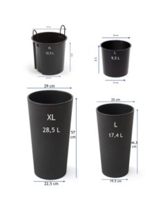 Juego de 2 maceteros redondos altos Ø25 × 47 + Ø29 × 57 cm mate con sistema de riego – Negro | Töpferkönig 2