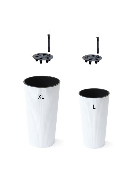 Set van 2 hoge ronde plantenbakken Ø25 × 47 + Ø29 × 57 cm mat met bewateringssysteem – Wit | Töpferkönig