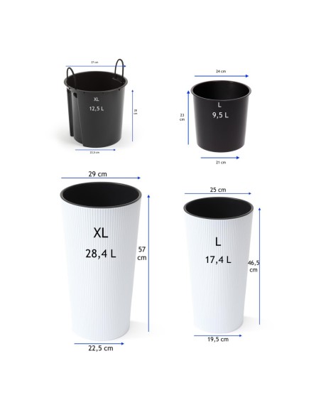 Blumenkübel-Set rund 2-teilig hoch Ø25 × 47 + Ø29 × 57 cm Matt mit Bewässerungssystem – Weiß | Töpferkönig