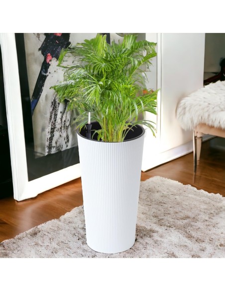 Set van 2 hoge ronde plantenbakken Ø25 × 47 + Ø29 × 57 cm mat met bewateringssysteem – Wit | Töpferkönig
