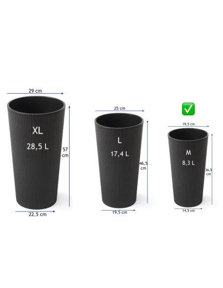 Pot haut rond M Ø20 × 37 cm mat, 8,3 L – Noir | Töpferkönig