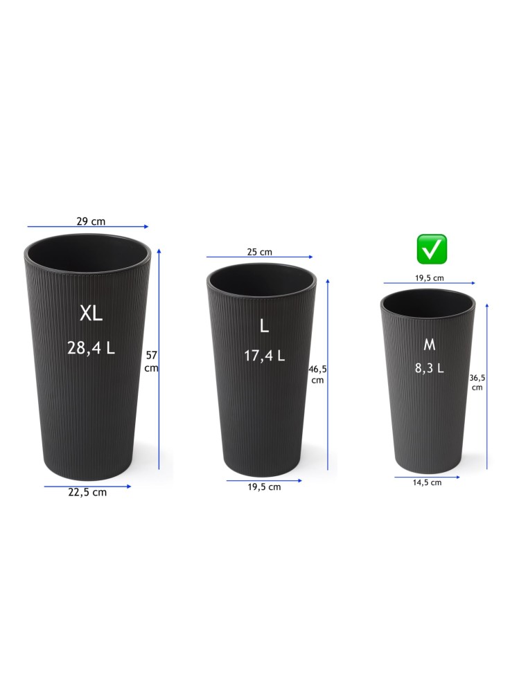 Fioriera rotonda M alta Ø20 × 37 cm opaca, 8,3 L – Antracite | Töpferkönig