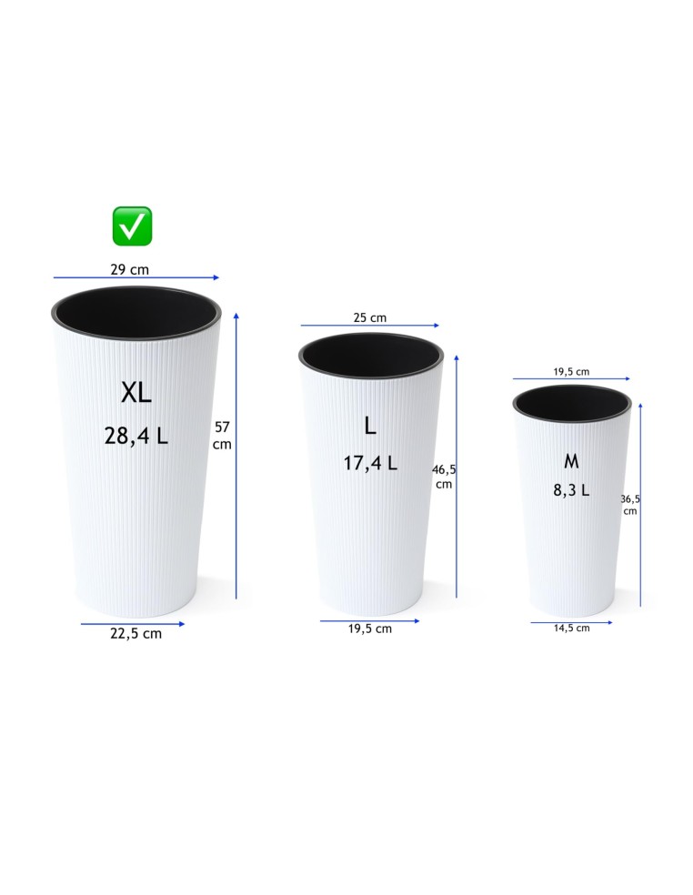 Macetero redondo XL alto Ø29 × 57 cm mate, 28,4 L – Blanco | Töpferkönig