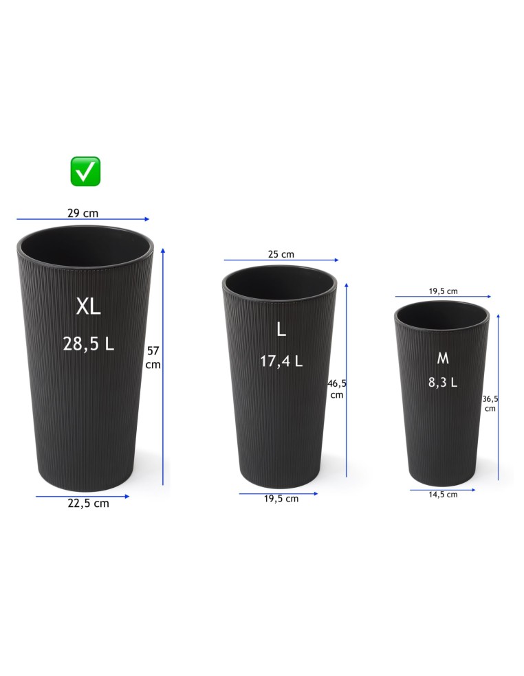 Plantenbak rond XL hoog Ø29 × 57 cm mat, 28,4 L – Zwart | Töpferkönig