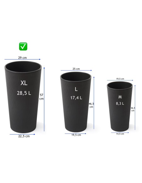 Blumenkübel rund XL hoch Ø29 × 57 cm Matt, 28,4 L – Schwarz | Töpferkönig